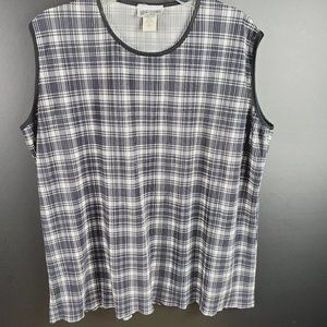 Mind Games by Ike & Eddie Sleeveless B&W Waffled Plaid Tunic Black Trim Sz 2X